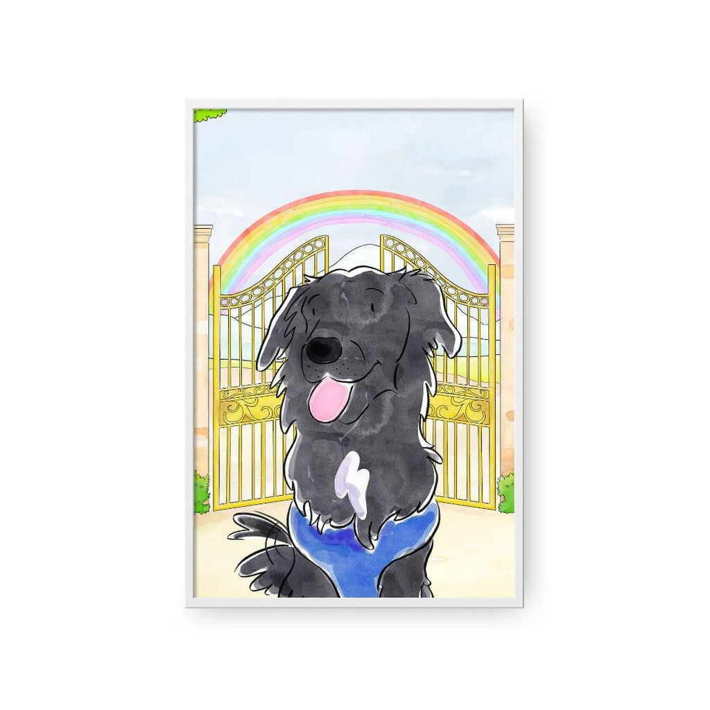 "Crown and Paw - Framed Poster Watercolor Pet Portrait - One Pet, Framed Poster 10"" x 8"" / White / Rainbow Bridge"