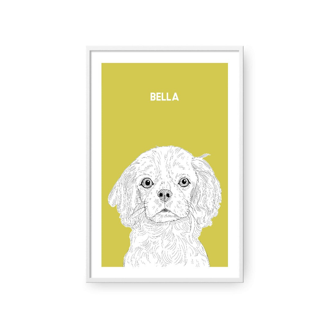 "Crown and Paw - Framed Poster Illustrated Pet Portrait - One Pet 8"" x 10"" / White / Mustard"