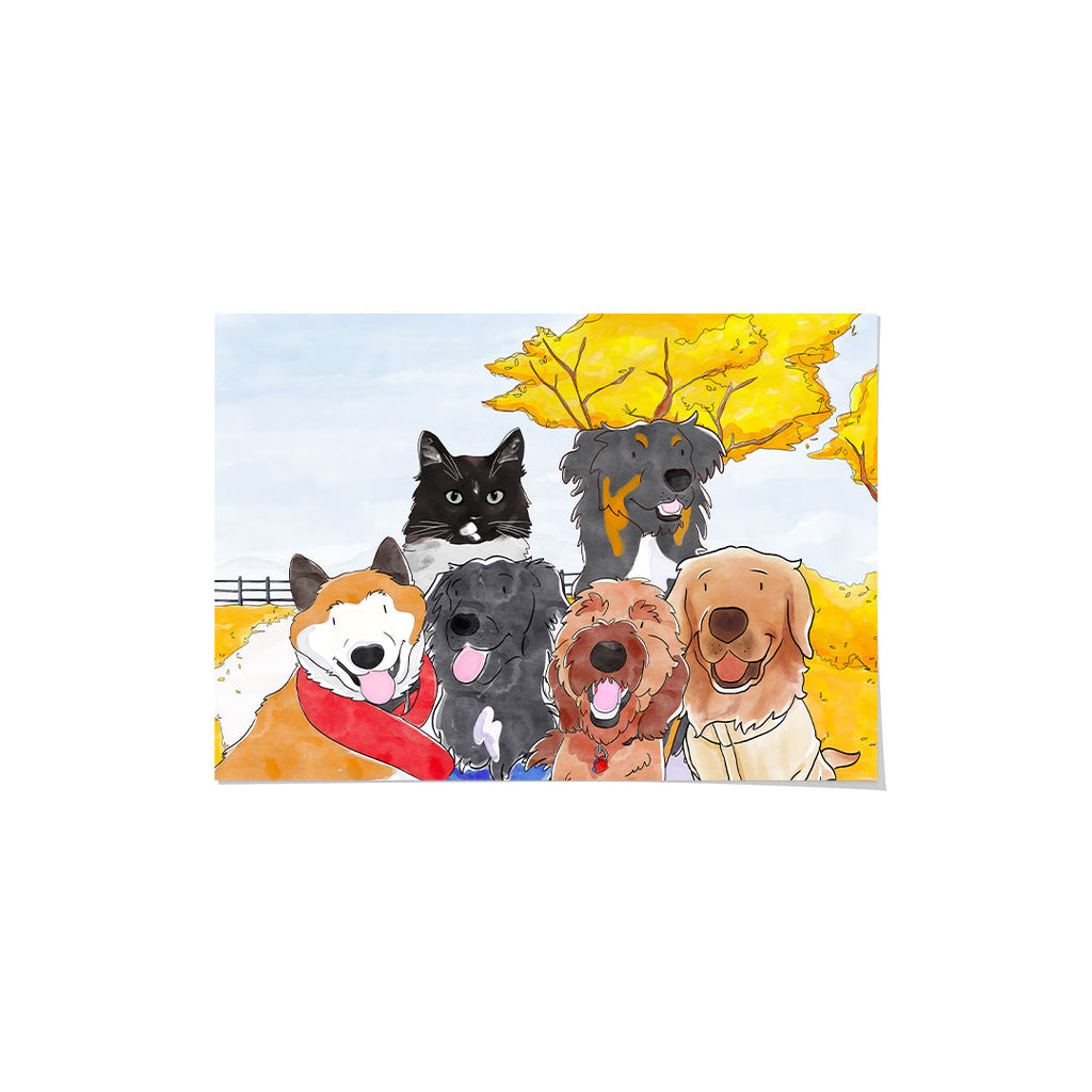 "Watercolor Pet Portrait - Six Pets, Framed Poster"
