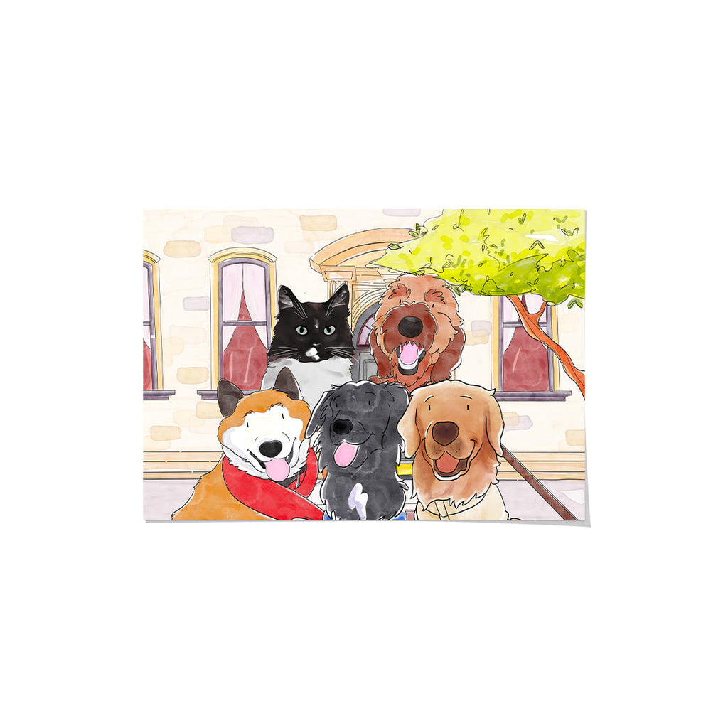 "Watercolor Pet Portrait - Five Pets, Framed Poster"