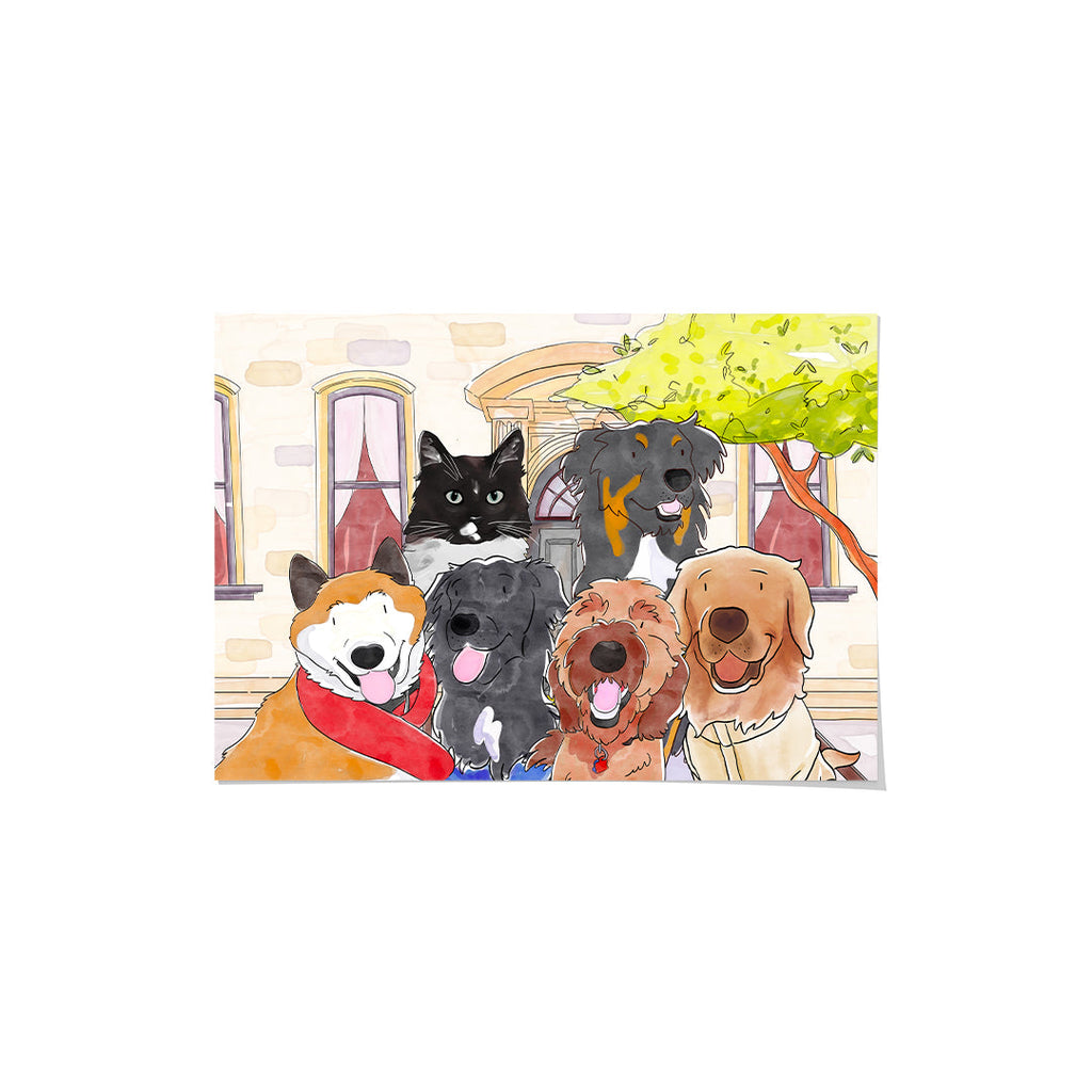 "Watercolor Pet Portrait - Six Pets, Framed Poster"