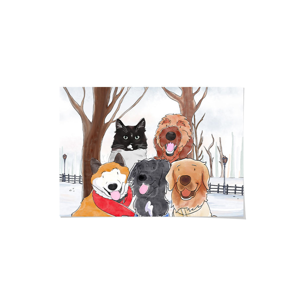 "Watercolor Pet Portrait - Five Pets, Framed Poster"