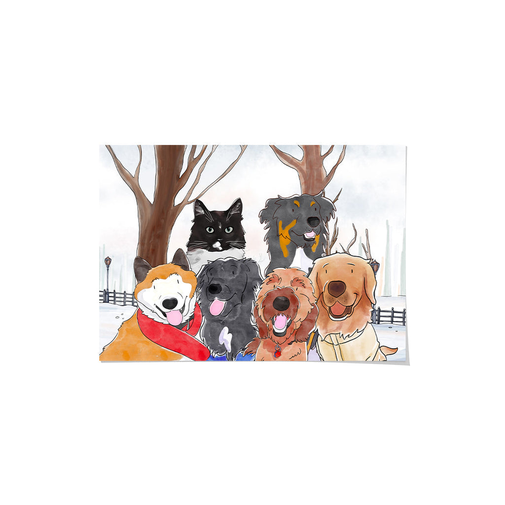"Watercolor Pet Portrait - Six Pets, Framed Poster"