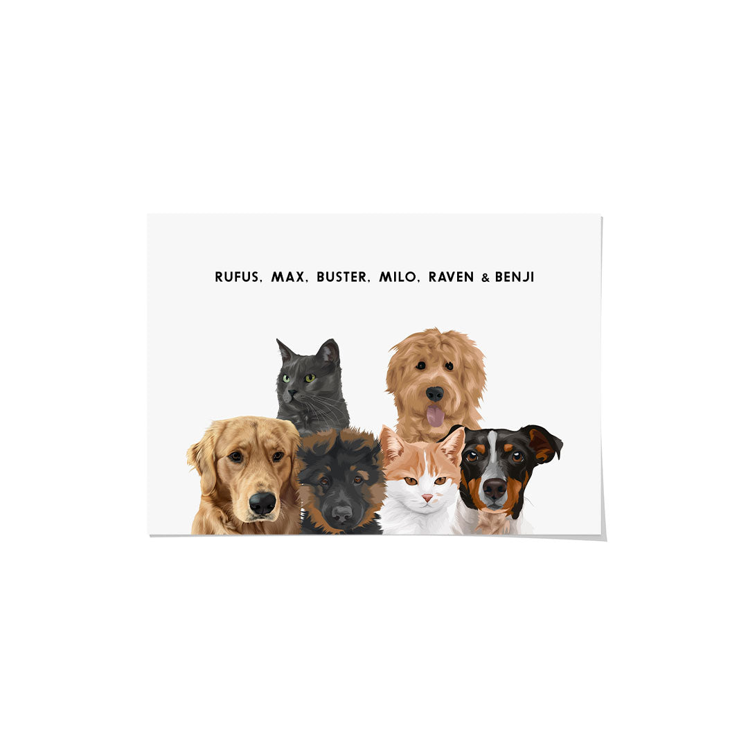 "Modern Pet Portrait - Six Pets, Framed Poster"