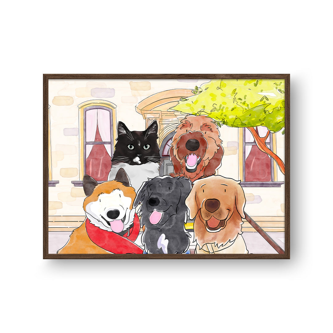 "Watercolor Pet Portrait - Five Pets, Framed Poster"