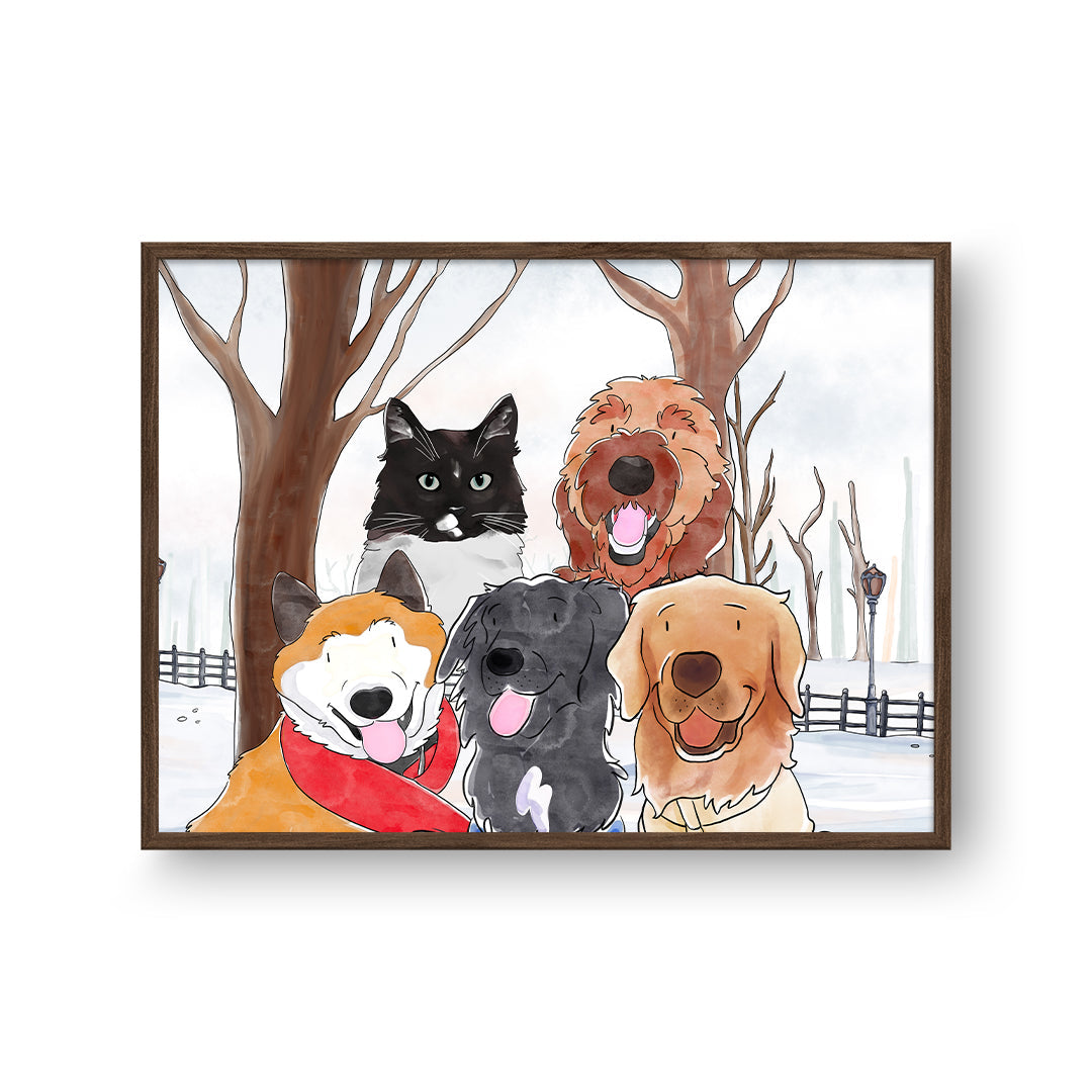 "Watercolor Pet Portrait - Five Pets, Framed Poster"