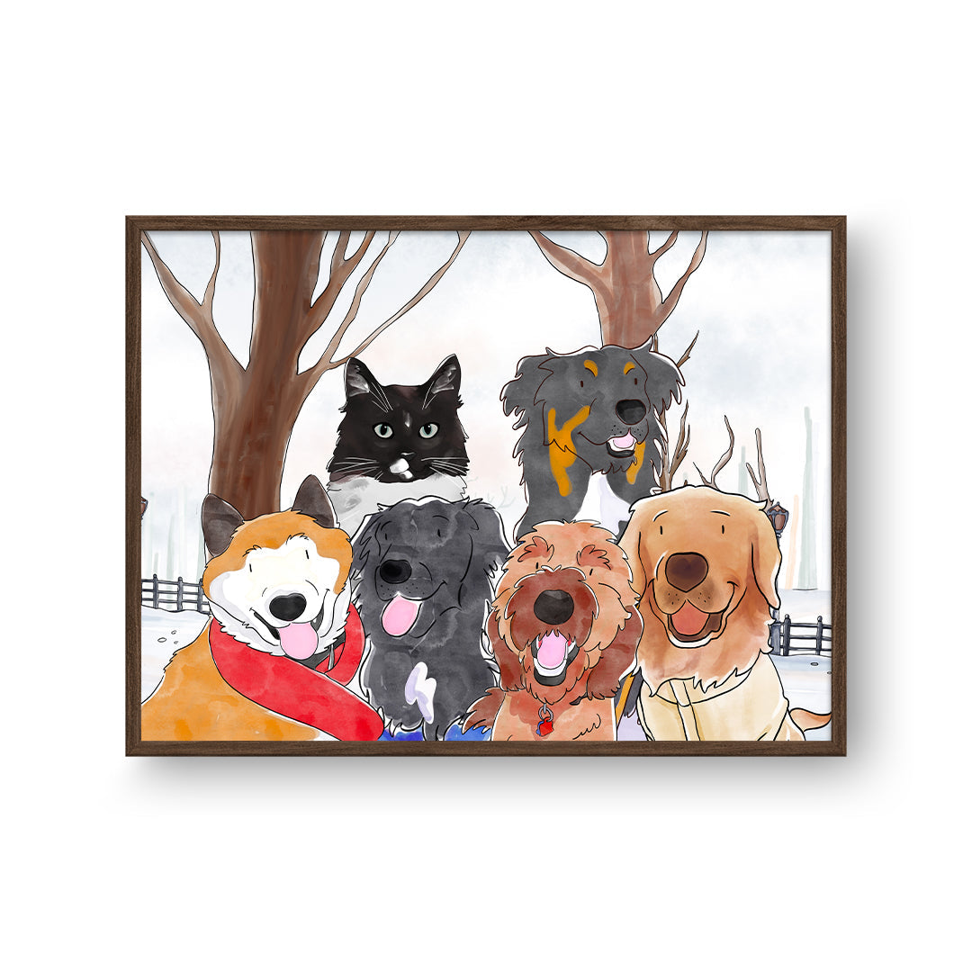 "Watercolor Pet Portrait - Six Pets, Framed Poster"