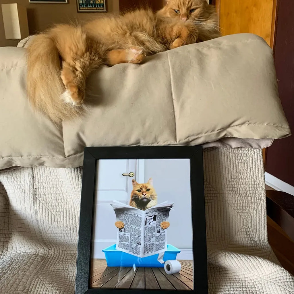 Custom Cat in Litter Tray Portrait - Framed Poster