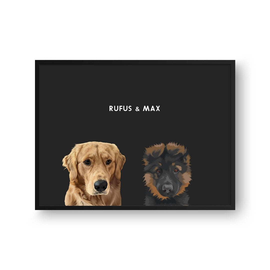"Crown and Paw - Framed Poster Modern Pet Portrait - Two Pets 8"" x 10"" / Black / Charcoal"