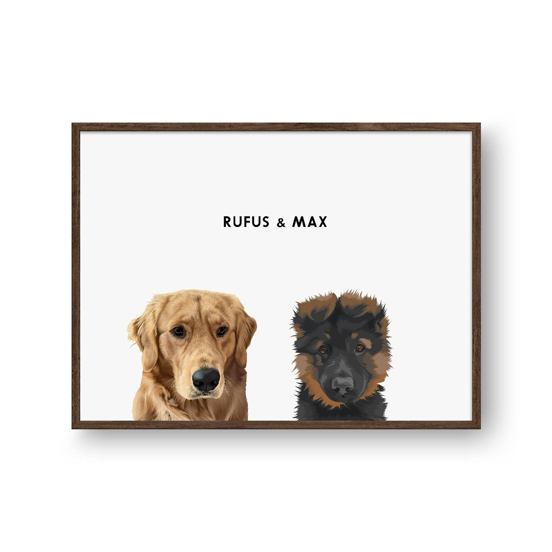 "Crown and Paw - Framed Poster Modern Pet Portrait - Two Pets 8"" x 10"" / Walnut / White"