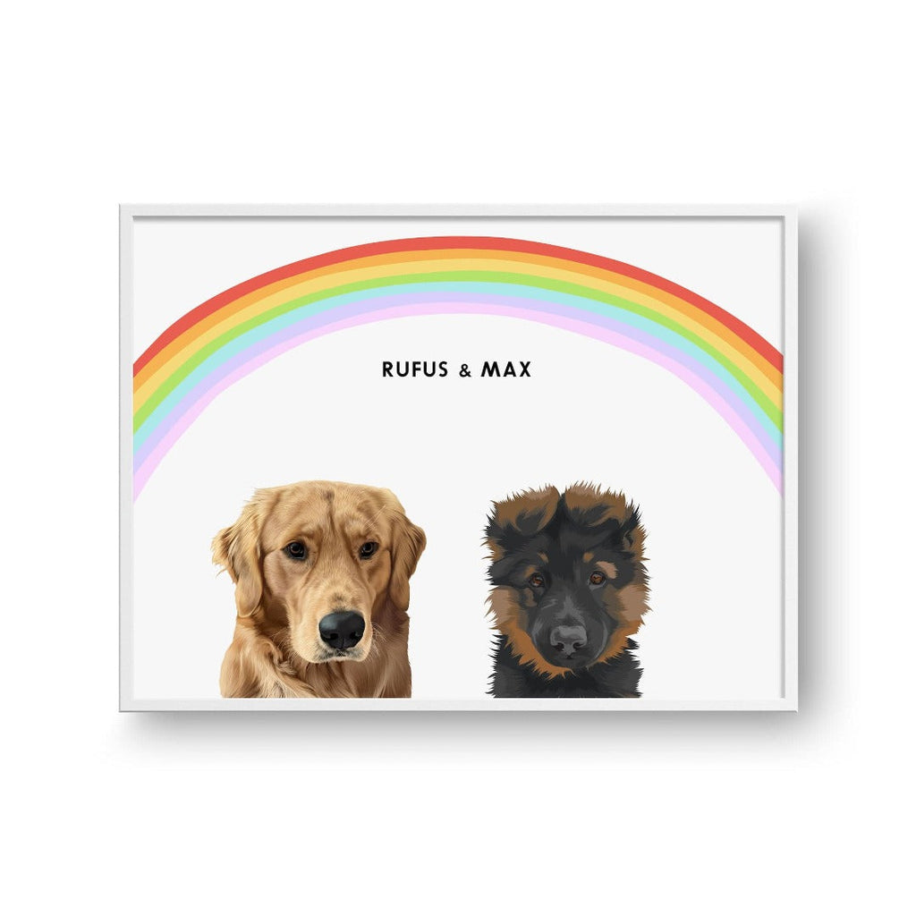 "Crown and Paw - Framed Poster Modern Pet Portrait - Two Pets 10"" x 8"" / White / Rainbow"