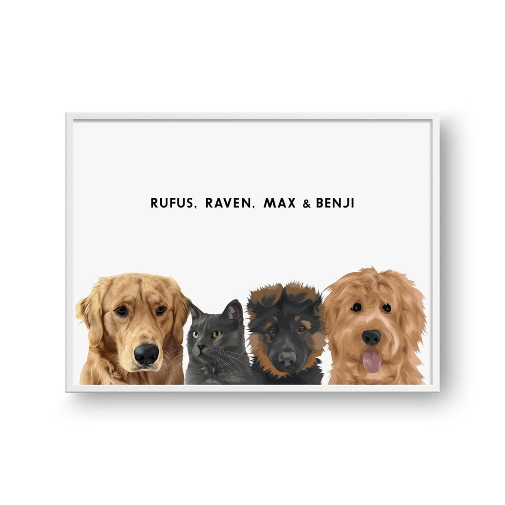 Crown and Paw - Framed Poster Modern Pet Portrait - Four Pets
