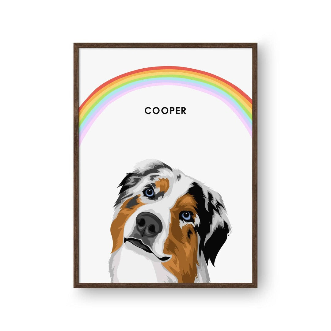 "Crown and Paw - Framed Poster Modern Pet Portrait - One Pet 8"" x 10"" / Walnut / Rainbow"