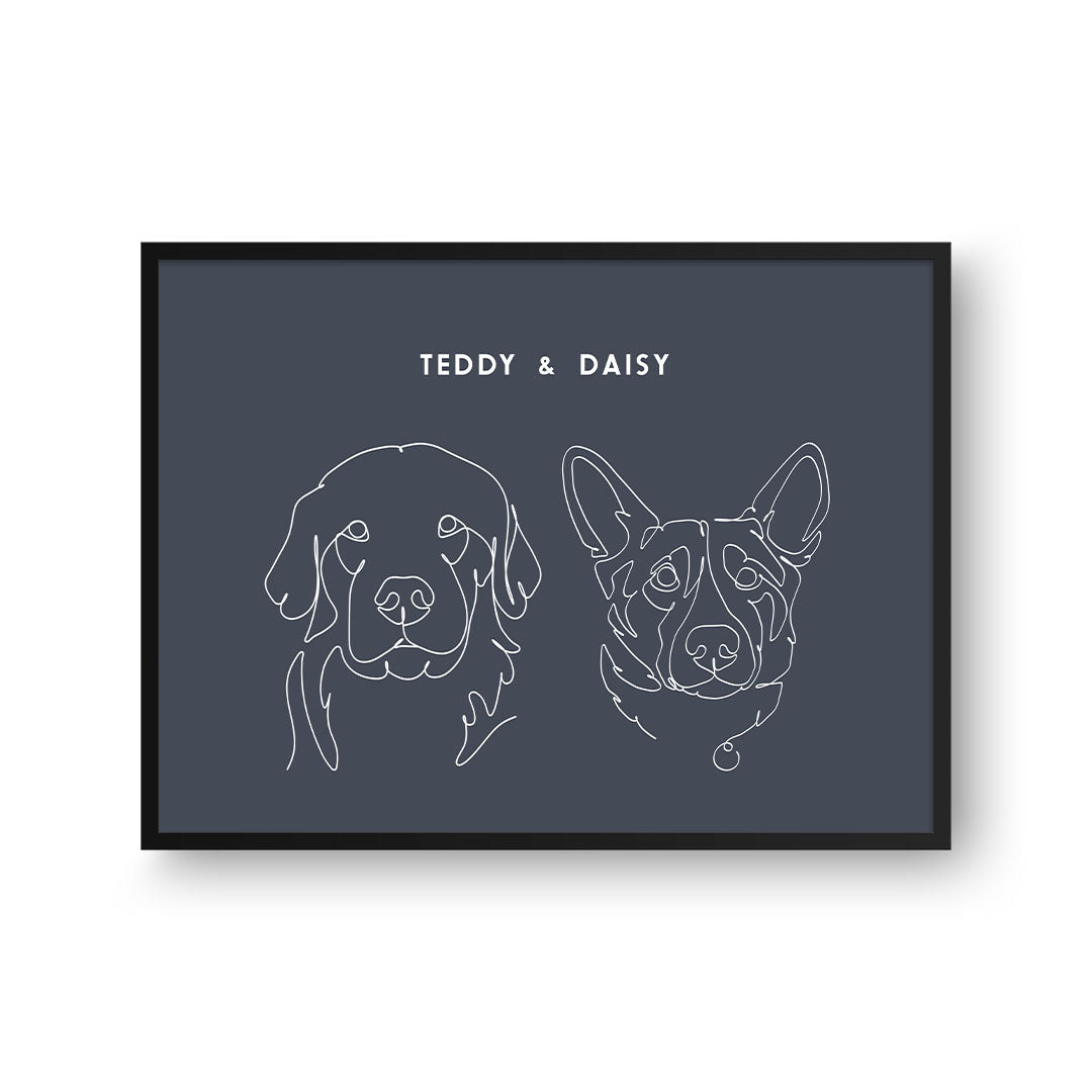 Line Art Pet Portrait - Two Pets