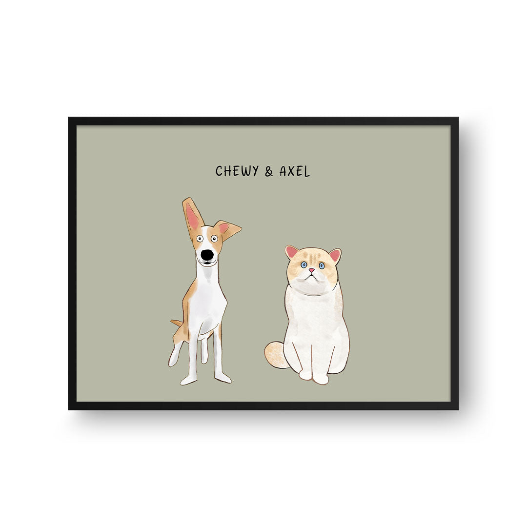 Funny Cartoon Pet Print - Two Pets