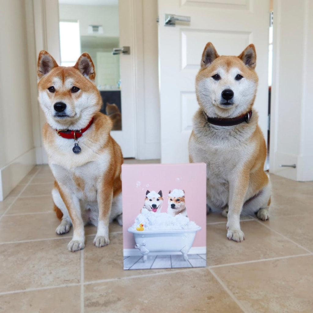 Bath Tub Pet Portrait (Two Pets) - Custom Pet Art