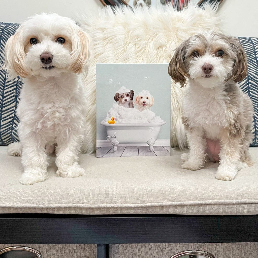 Bath Tub Pet Portrait (Two Pets) - Custom Pet Art