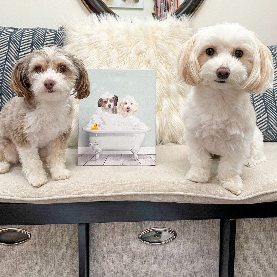 Bath Tub Pet Portrait (Two Pets) - Custom Pet Art