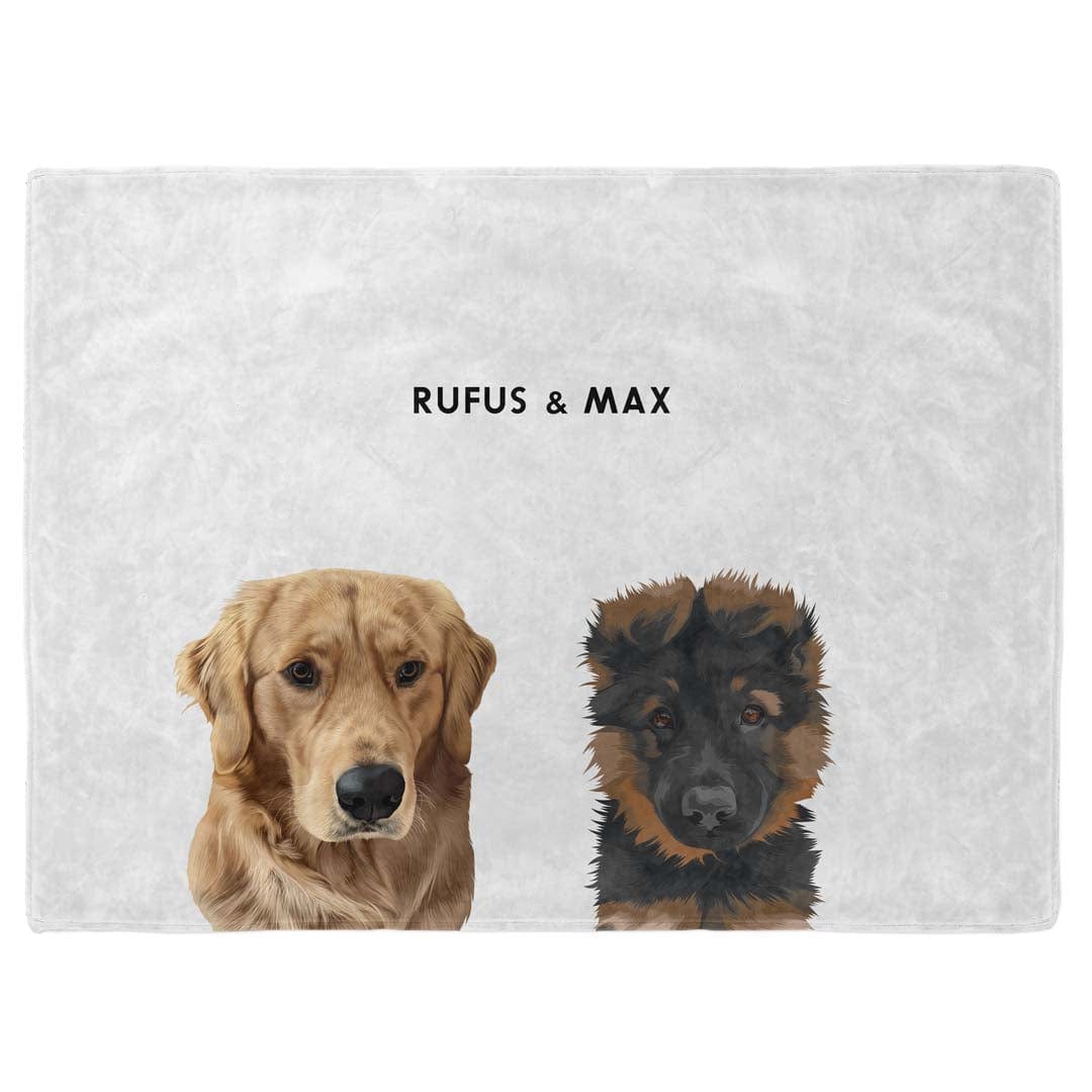 "Crown and Paw - Blanket Modern Pet Face Blanket - Two Pets 30"" x 40"" / With Name"