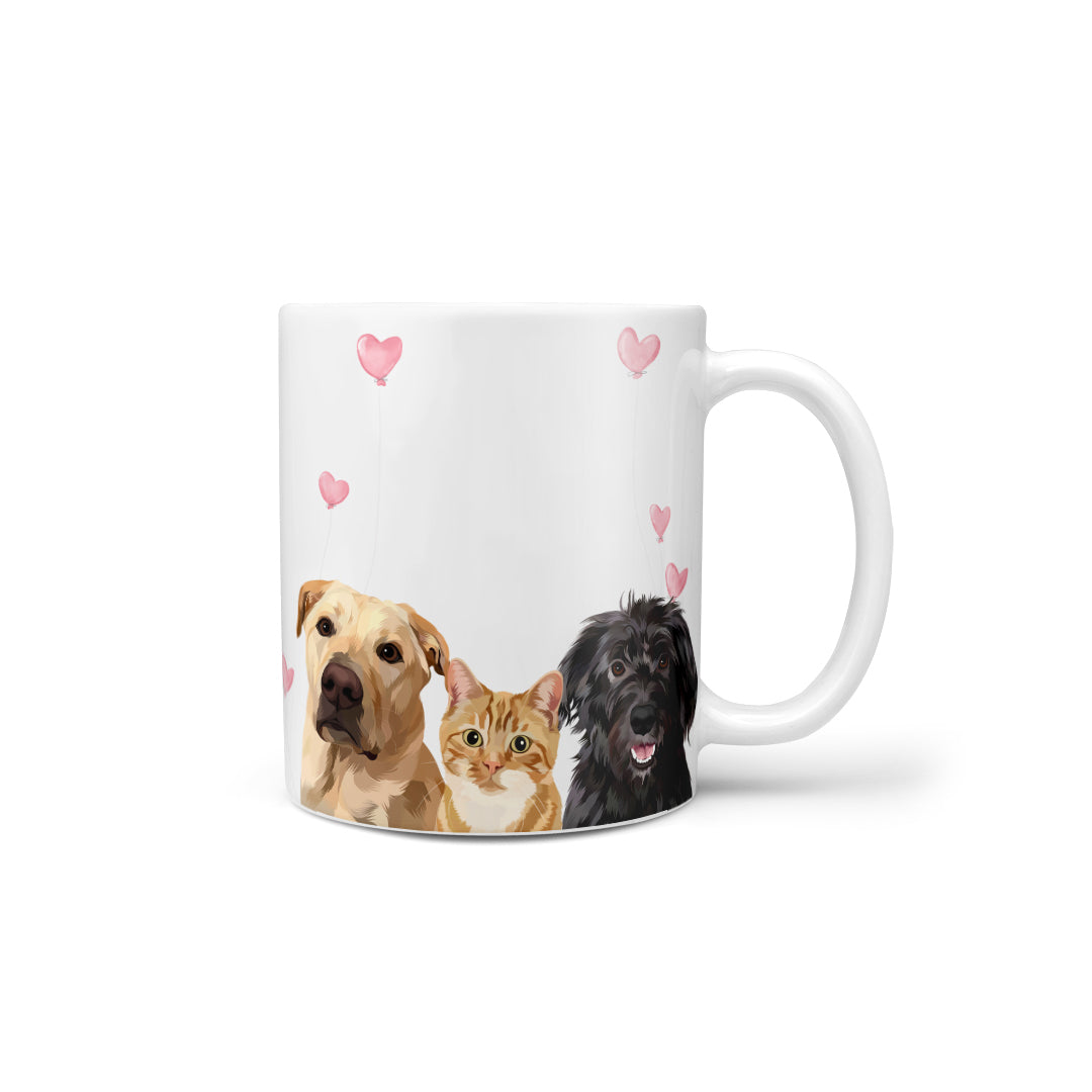 Valentines Pet Portrait Mug - Three Pets