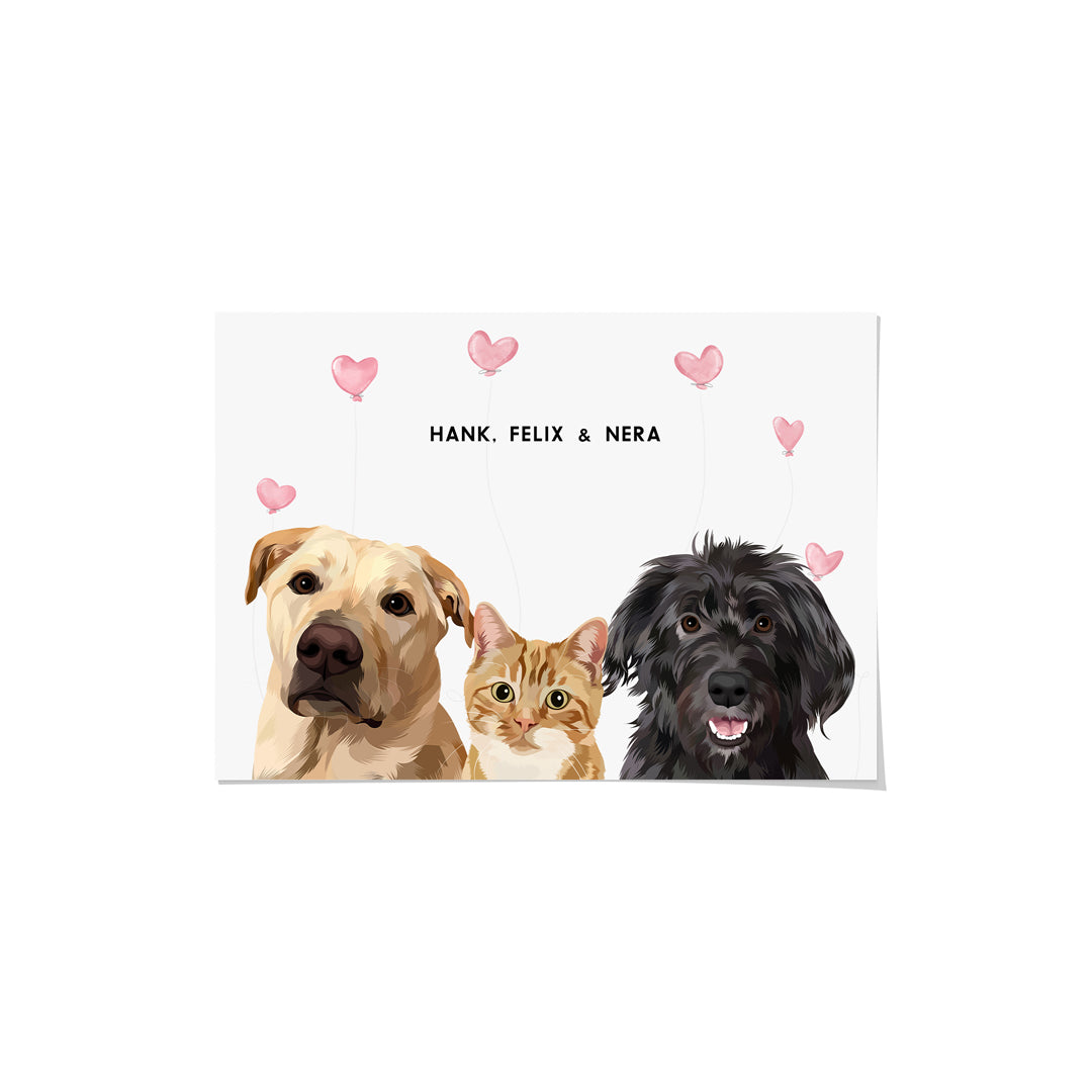Valentines Pet Portrait - Three Pets