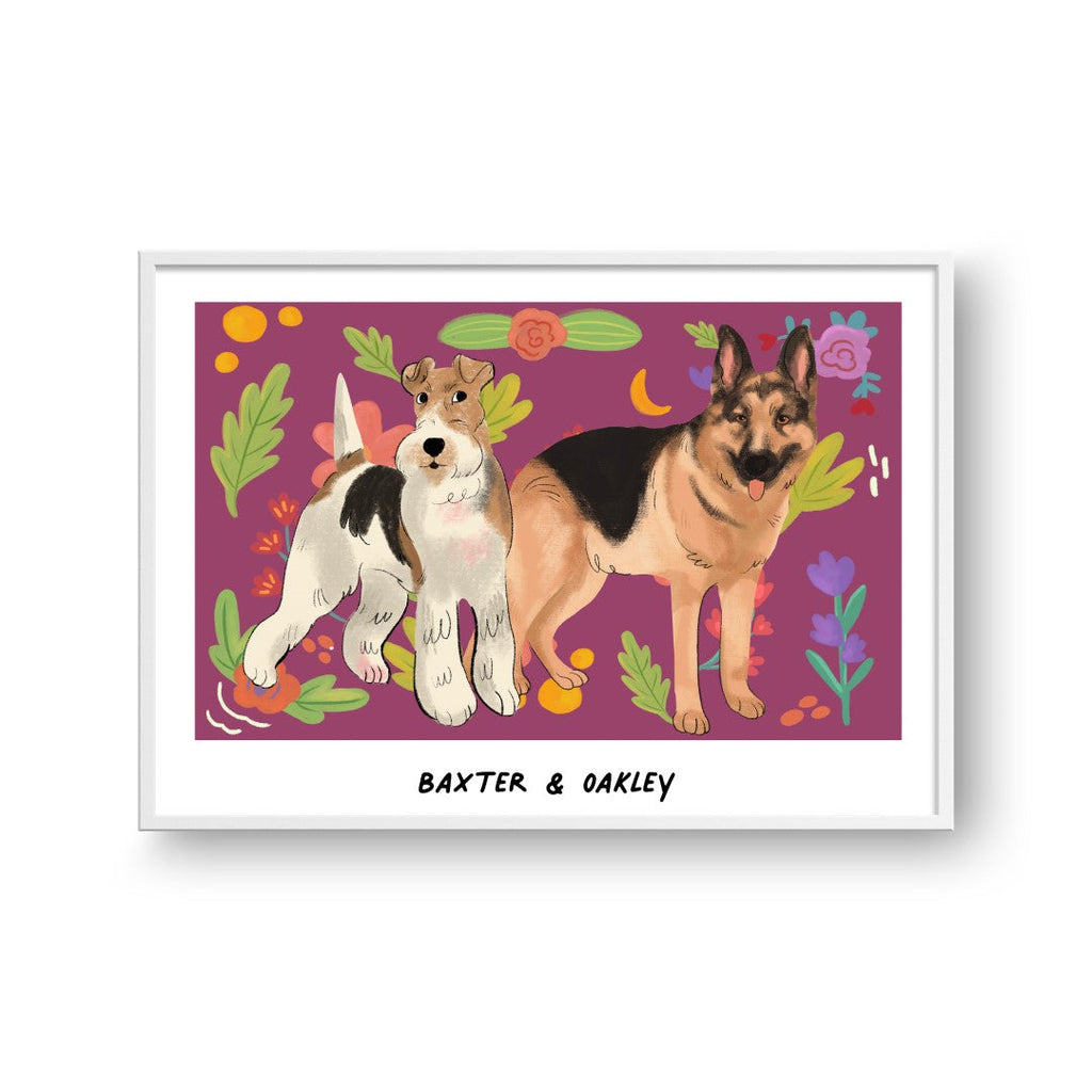 "Premium Watercolor Pet Portrait - Two Pets, Framed Poster"
