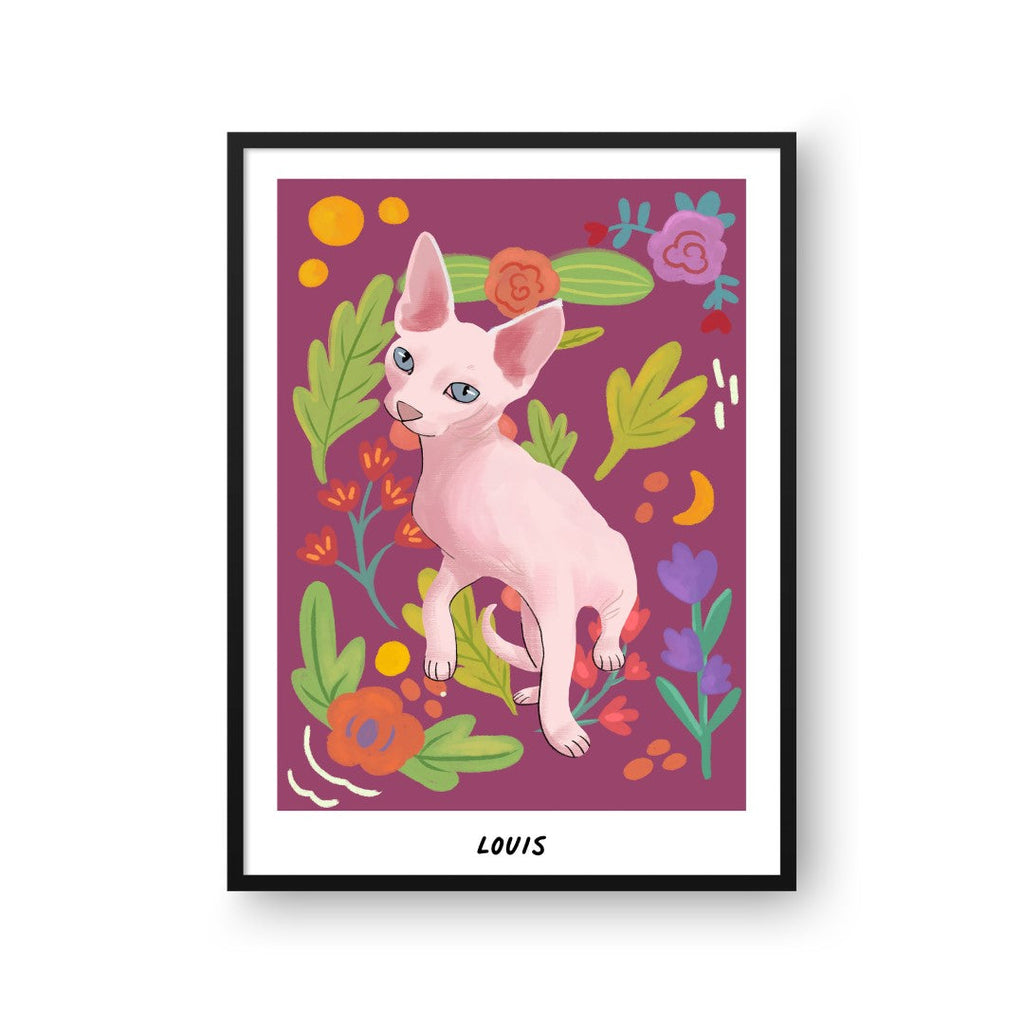 "Premium Watercolor Pet Portrait - One Pet, Framed Poster"