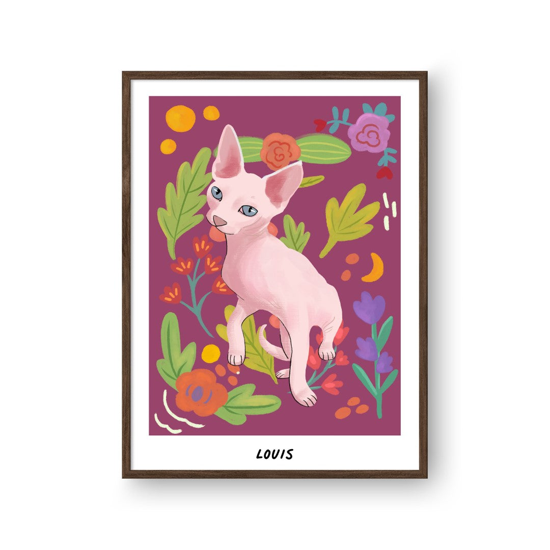 "Premium Watercolor Pet Portrait - One Pet, Framed Poster"