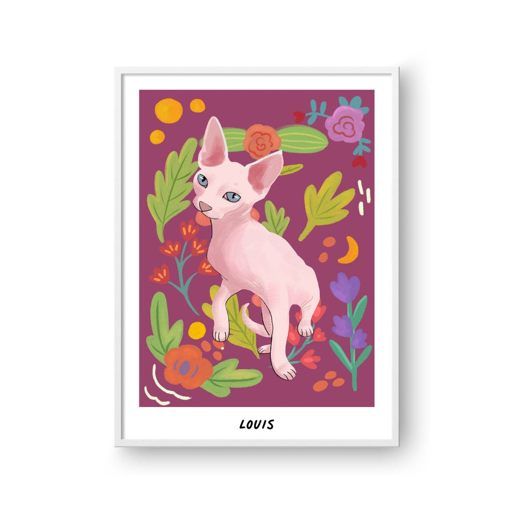"Premium Watercolor Pet Portrait - One Pet, Framed Poster"