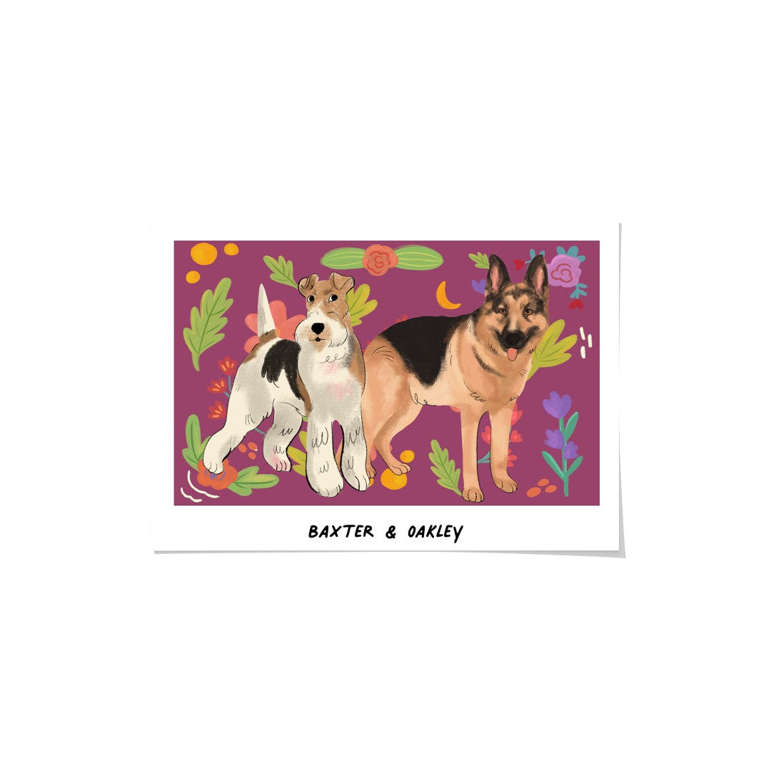 "Premium Watercolor Pet Portrait - Two Pets, Framed Poster"
