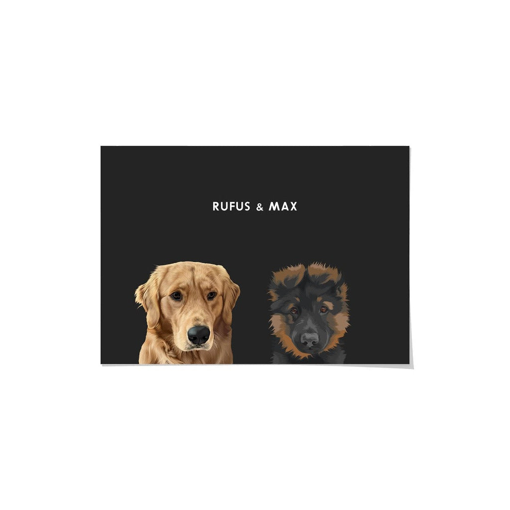 "Crown and Paw - Framed Poster Modern Pet Portrait - Two Pets 8"" x 10"" / Unframed / Charcoal"