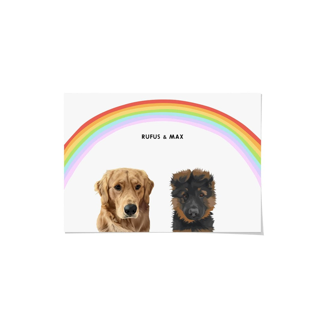 "Crown and Paw - Framed Poster Modern Pet Portrait - Two Pets 10"" x 8"" / Unframed / Rainbow"