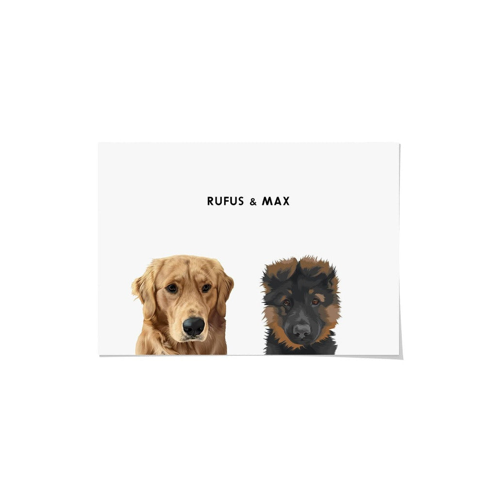 "Crown and Paw - Framed Poster Modern Pet Portrait - Two Pets 8"" x 10"" / Unframed / White"