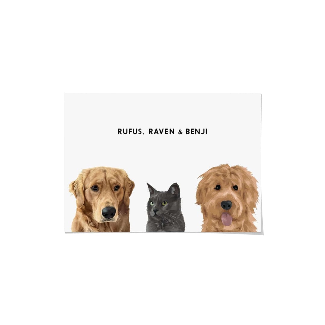 Crown and Paw - Framed Poster Modern Pet Portrait - Three Pets