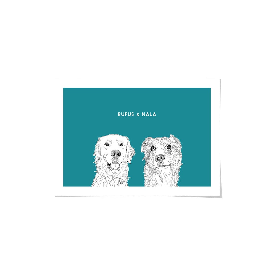 Crown and Paw - Framed Poster Illustrated Pet Portrait - Two Pets