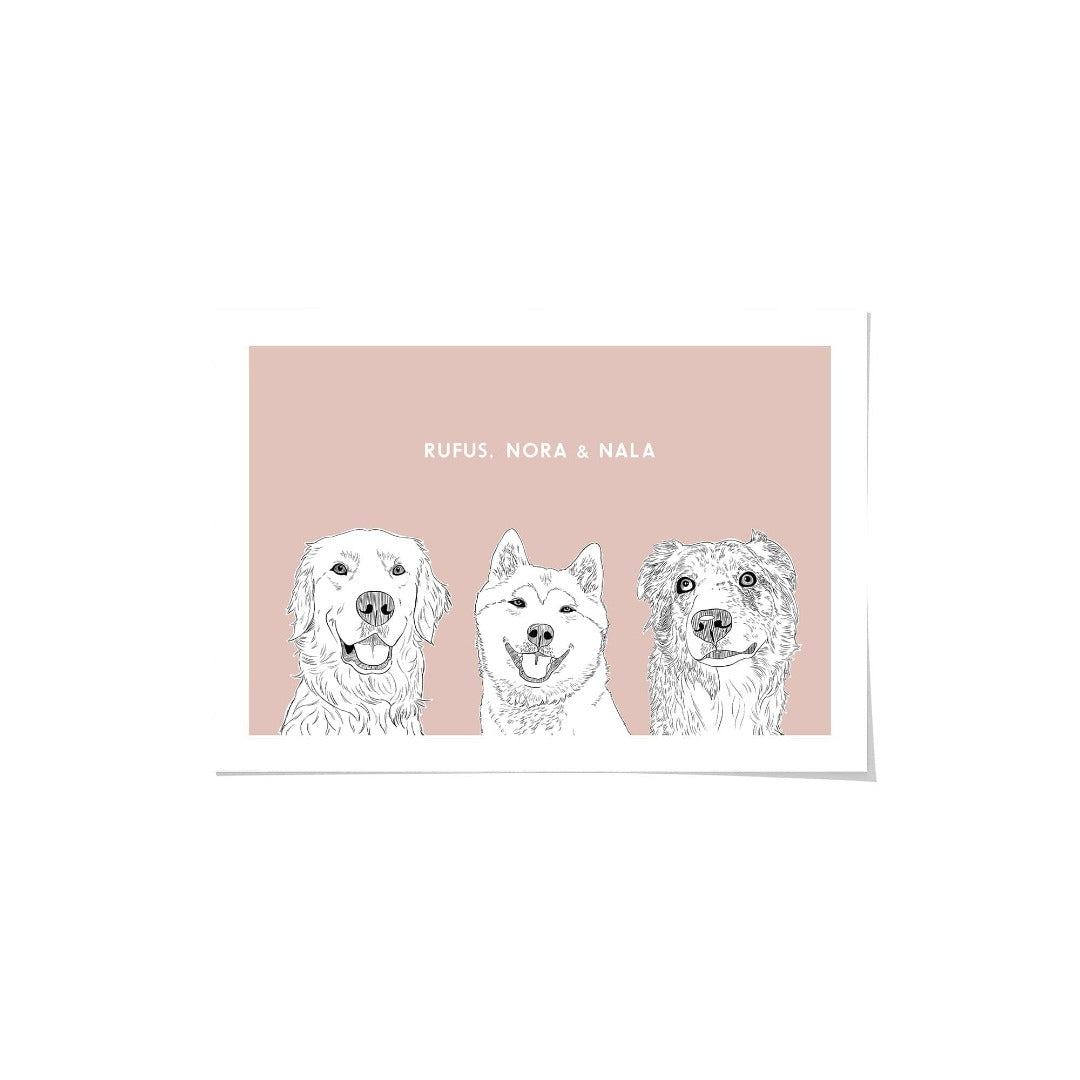 Crown and Paw - Framed Poster Illustrated Pet Portrait - Three Pets