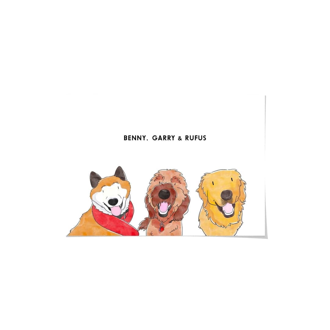 "Crown and Paw - Framed Poster Watercolor Pet Portrait - Three Pets, Framed Poster"