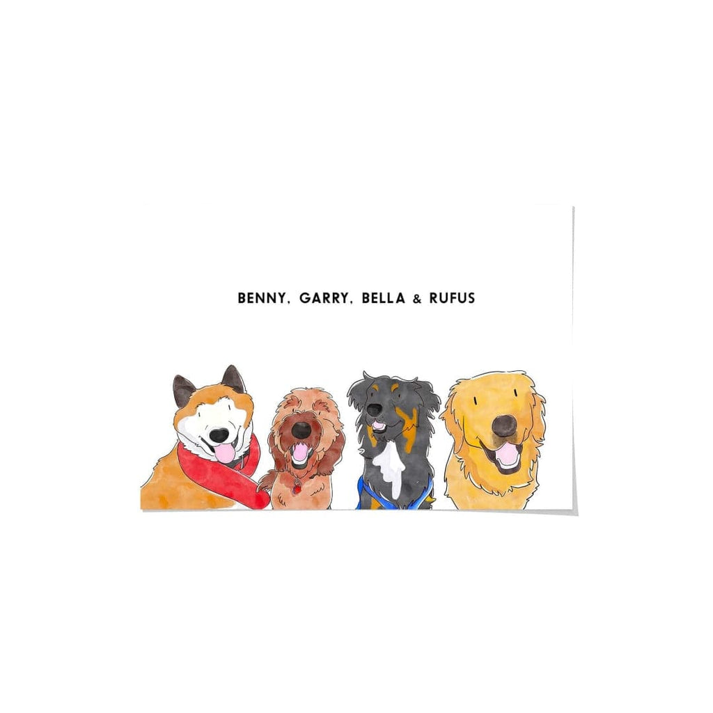 "Crown and Paw - Framed Poster Watercolor Pet Portrait - Four Pets, Framed Poster"