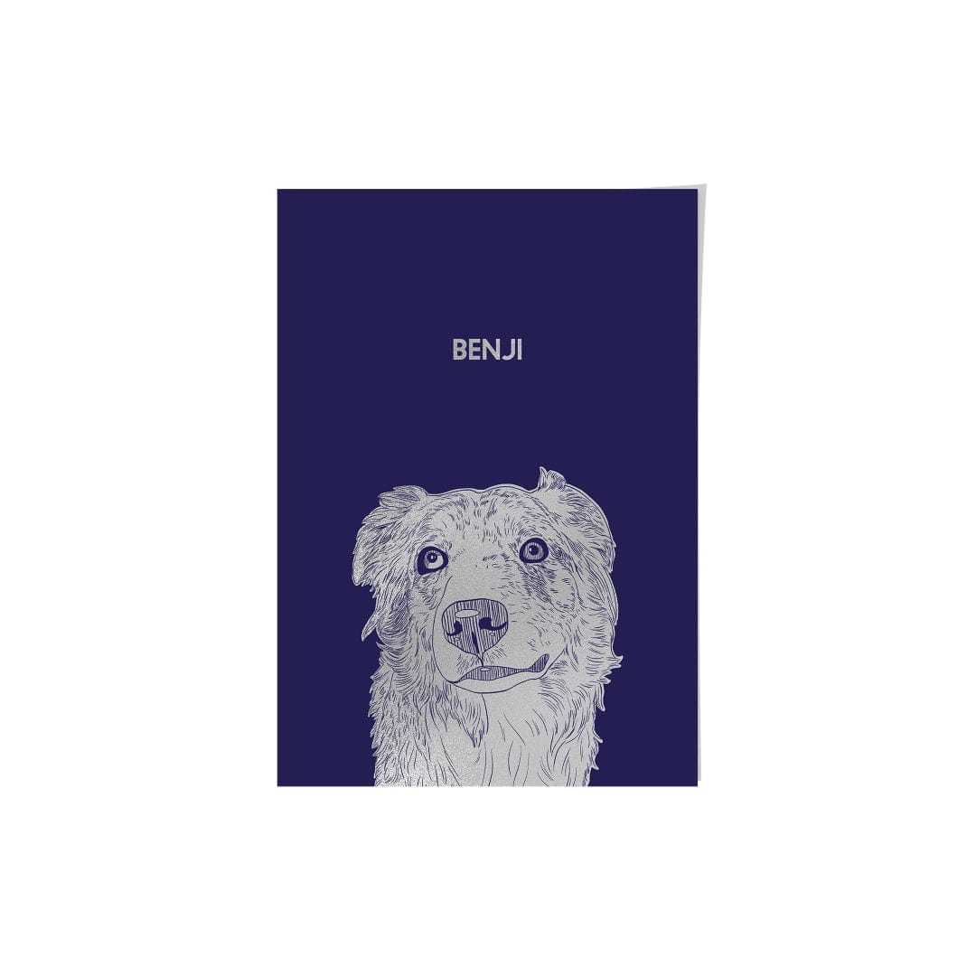 "Crown and Paw - Framed Poster Illustrated Silver Foil Pet Portrait - One Pet, Framed Print"