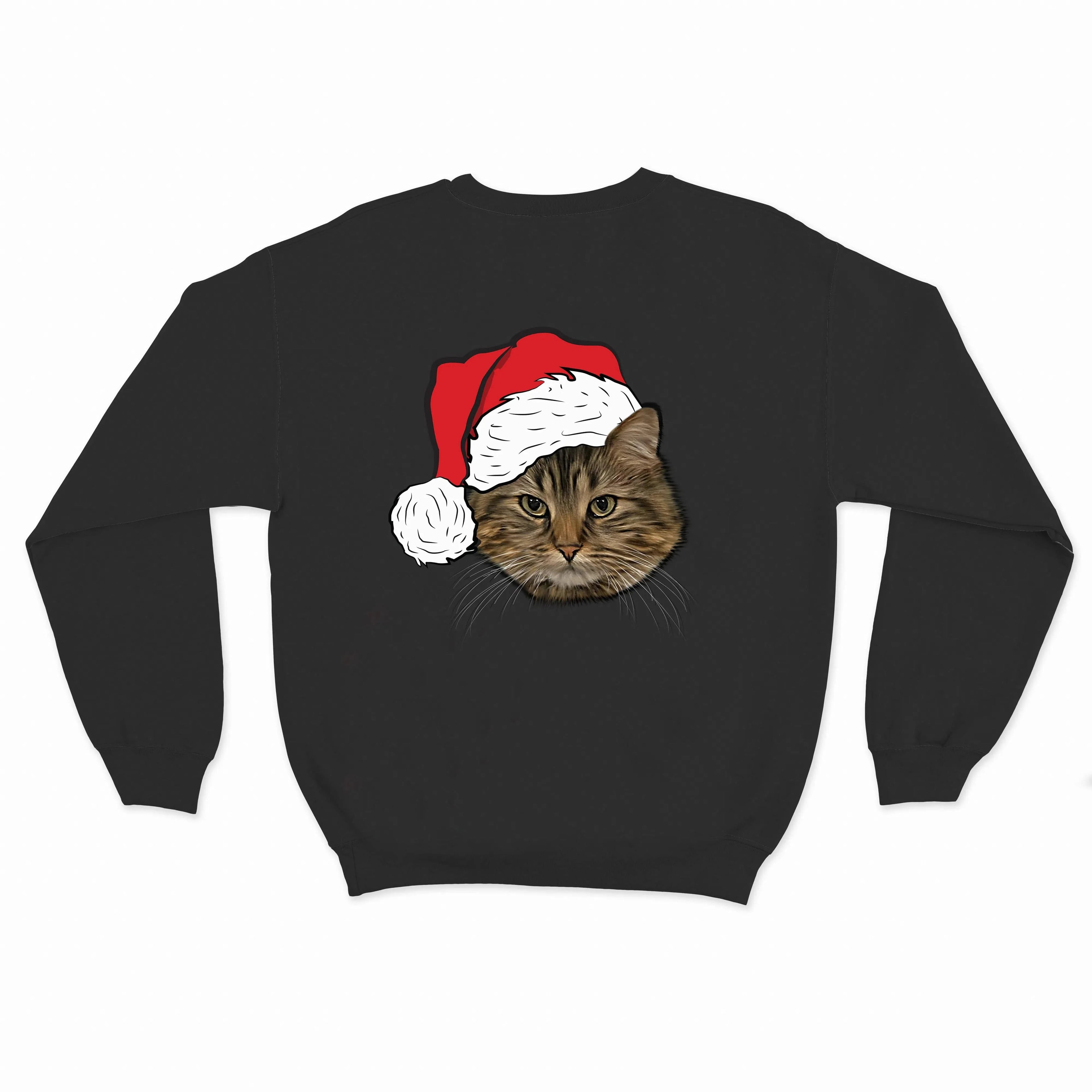 Crown and Paw - Custom Clothing Novelty Pet Face Christmas Sweatshirt Black / Santa Hat / S