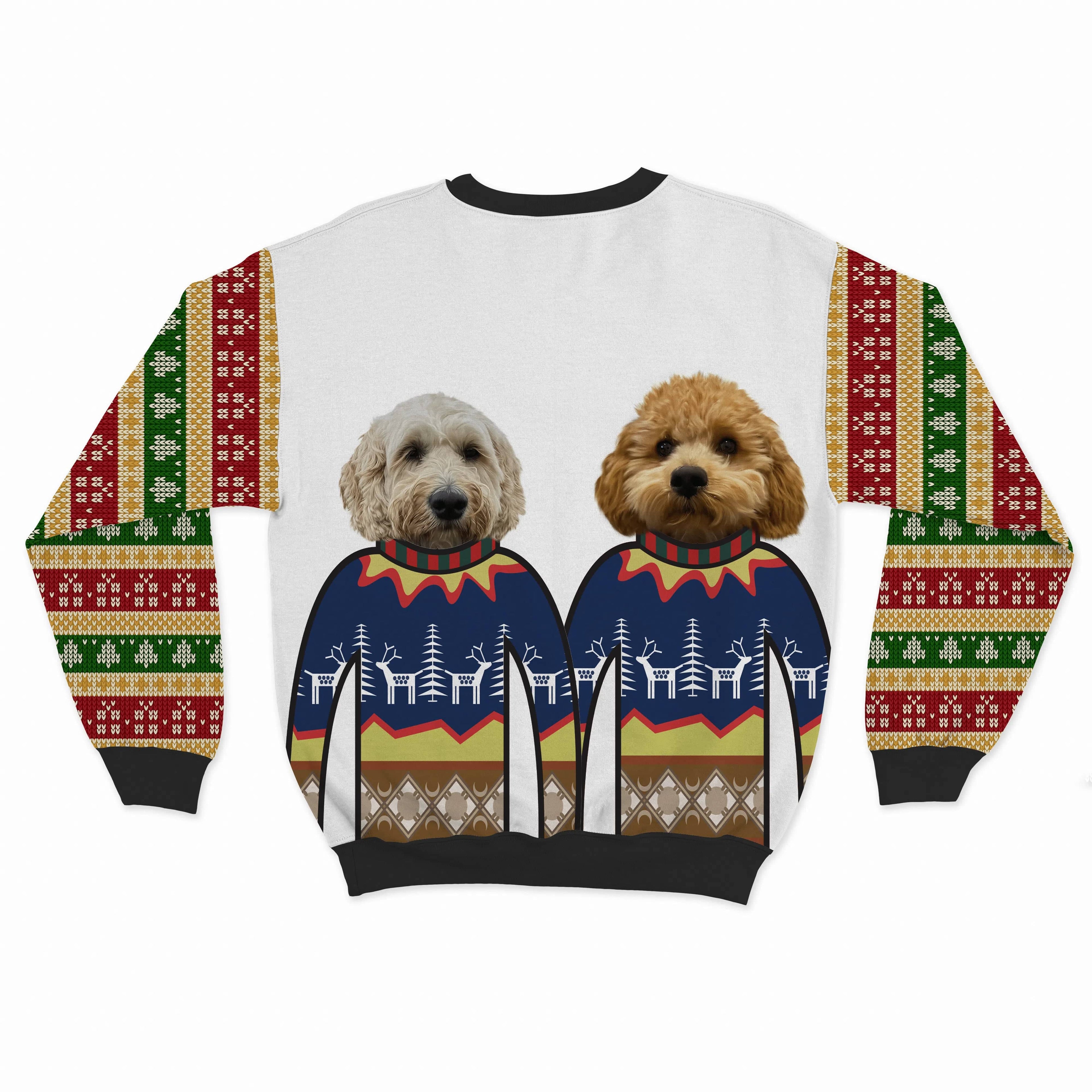 Crown and Paw - Custom Clothing Premium Christmas Sweatshirt - Two Pets Snow White / Gifts and Bells / S