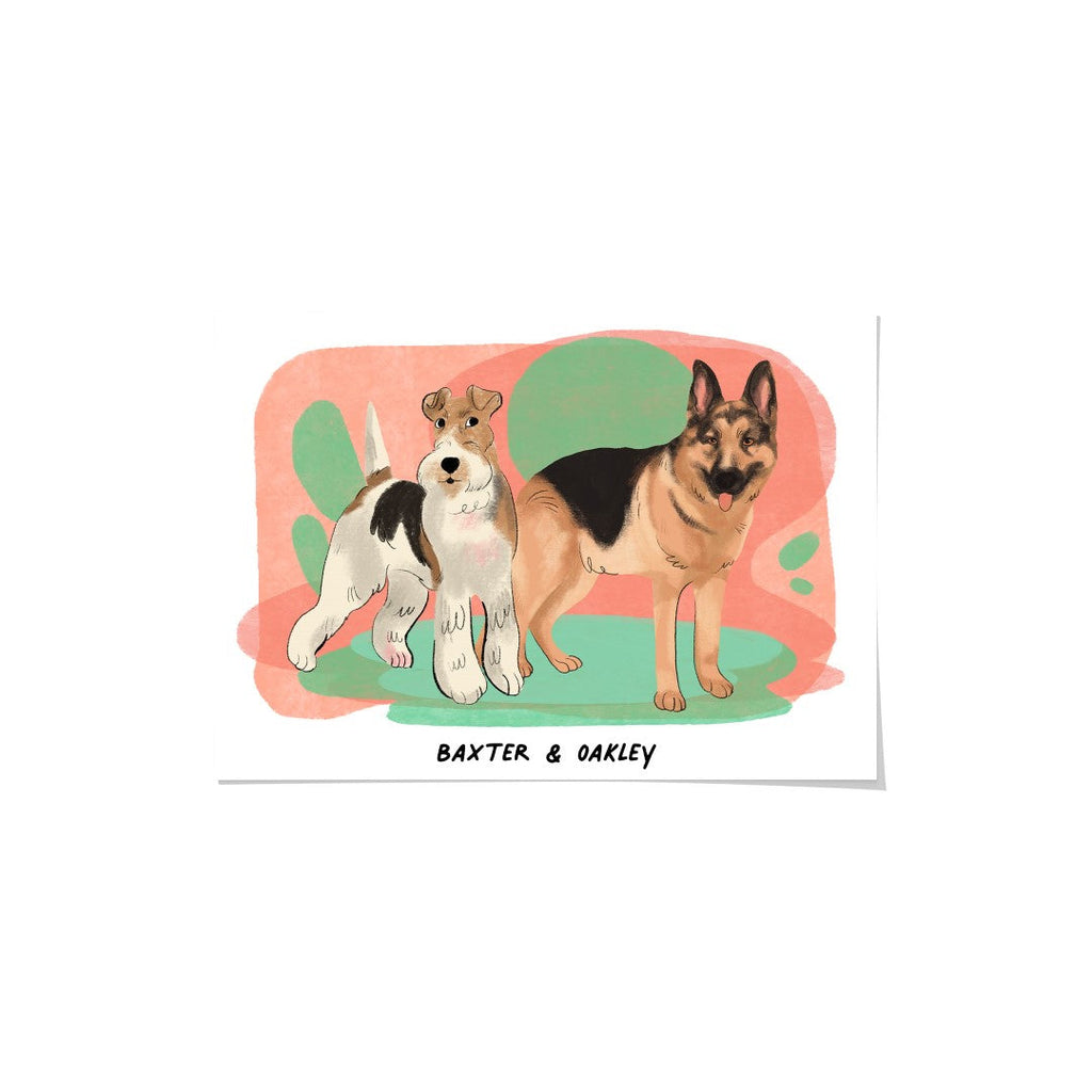 "Premium Watercolor Pet Portrait - Two Pets, Framed Poster"