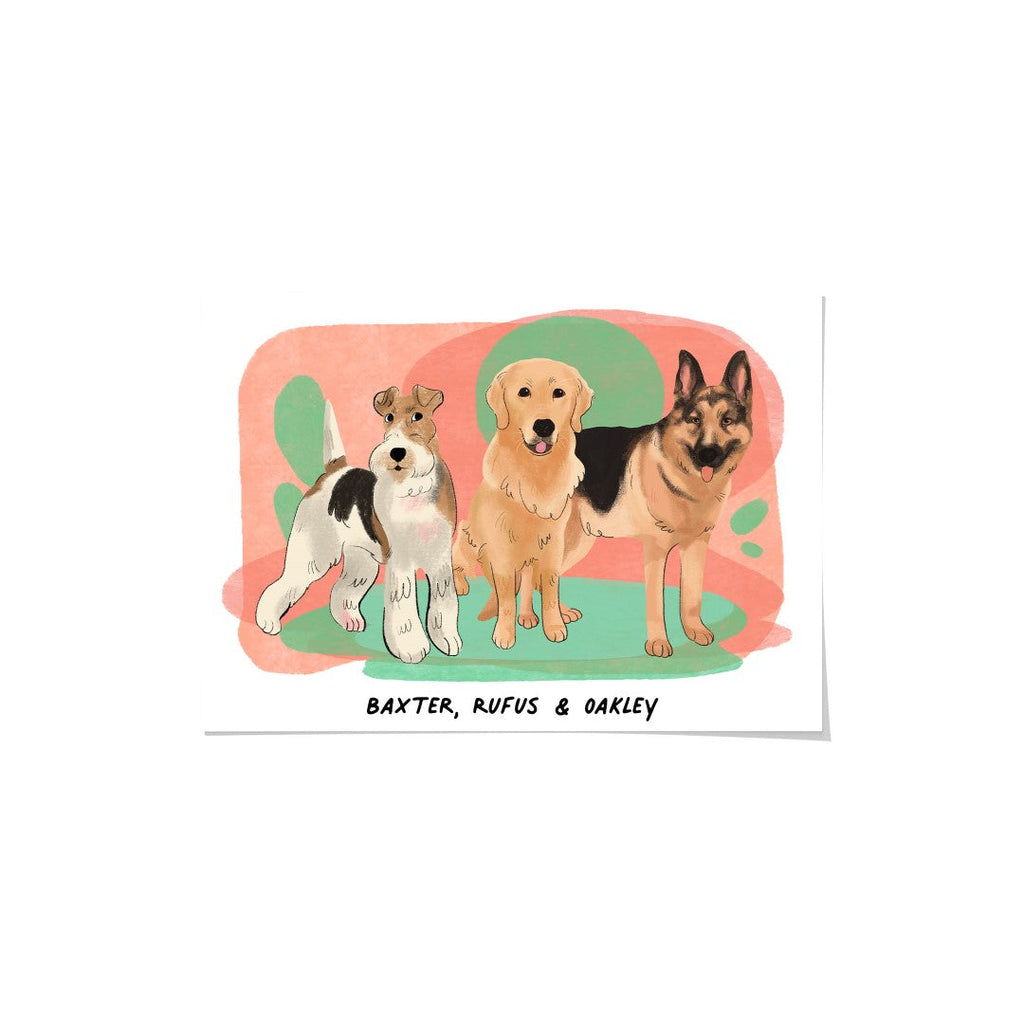"Premium Watercolor Pet Portrait - Three Pets, Framed Poster"
