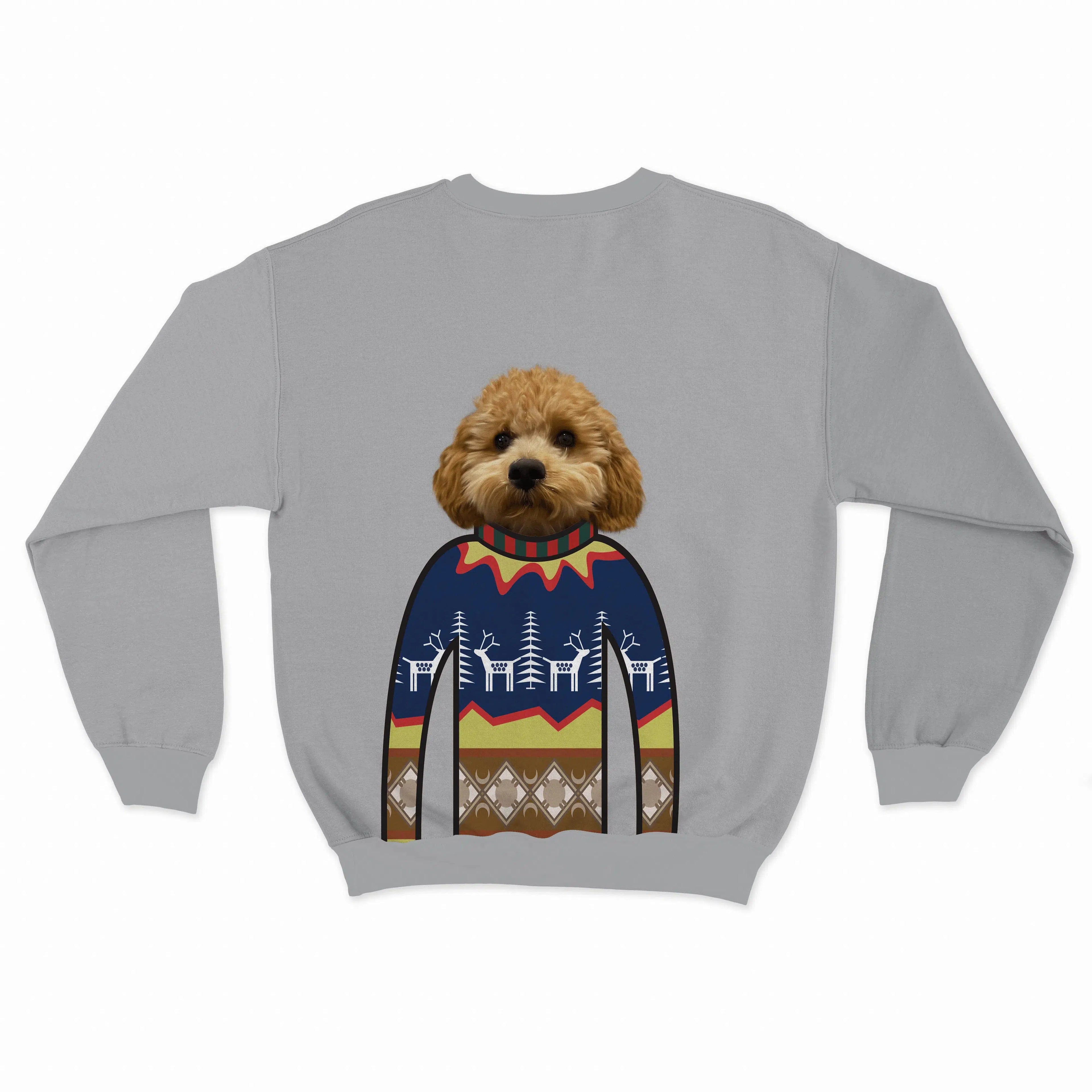 Crown and Paw - Custom Clothing Custom Pet Face Christmas Sweatshirt Sports Grey / Blue / S