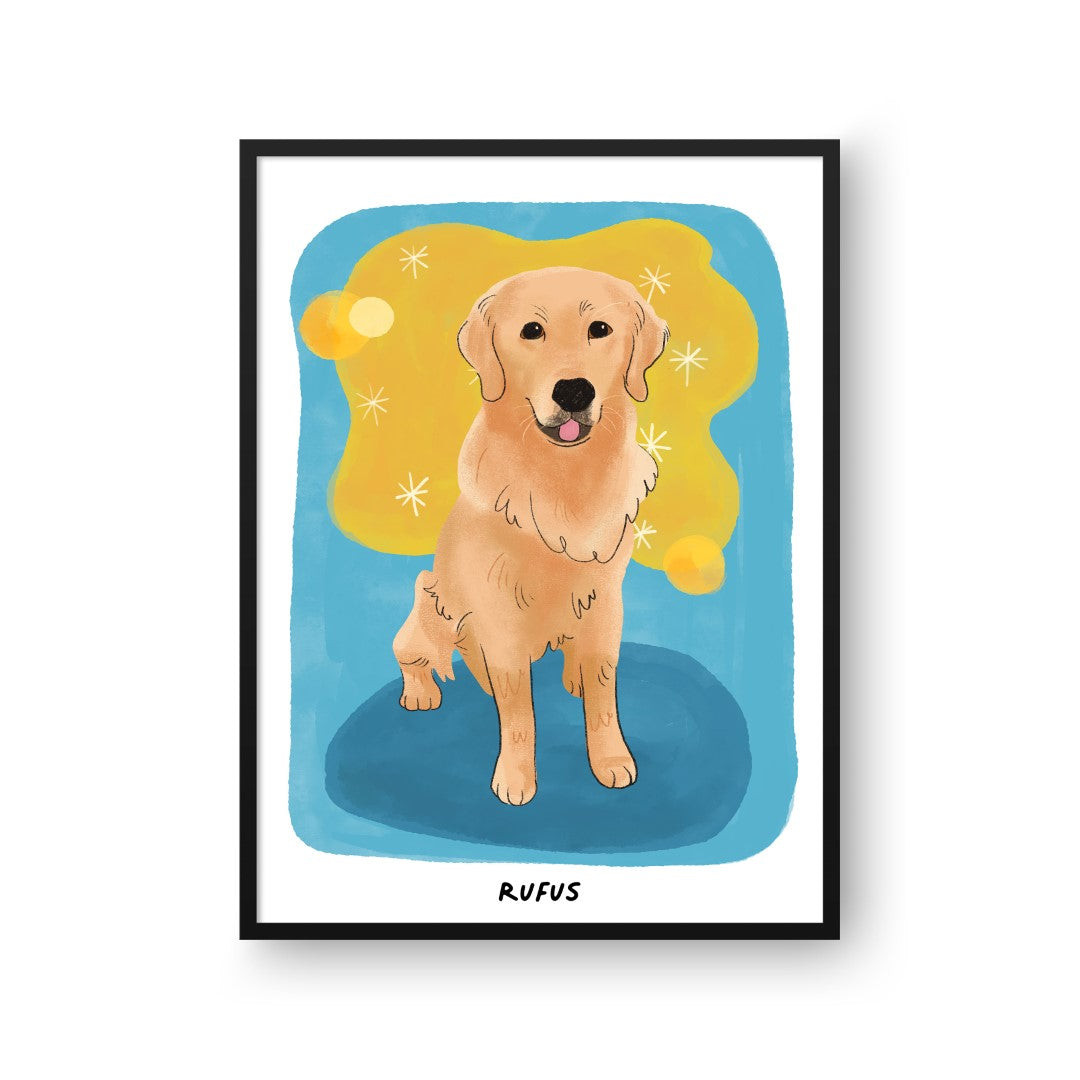 "Premium Watercolor Pet Portrait - One Pet, Framed Poster"