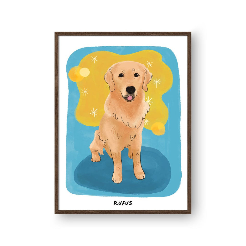 "Premium Watercolor Pet Portrait - One Pet, Framed Poster"