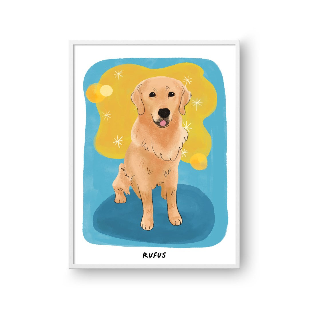 "Premium Watercolor Pet Portrait - One Pet, Framed Poster"