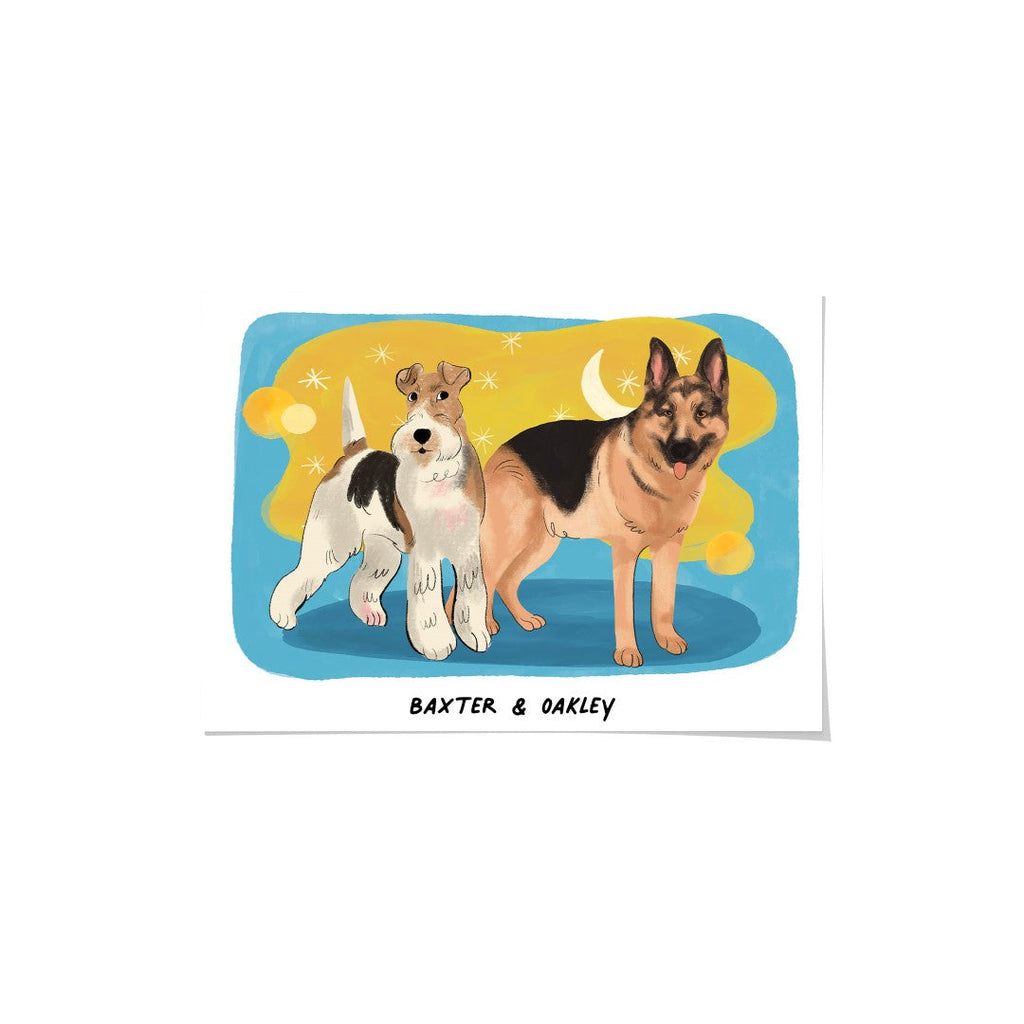 "Premium Watercolor Pet Portrait - Two Pets, Framed Poster"