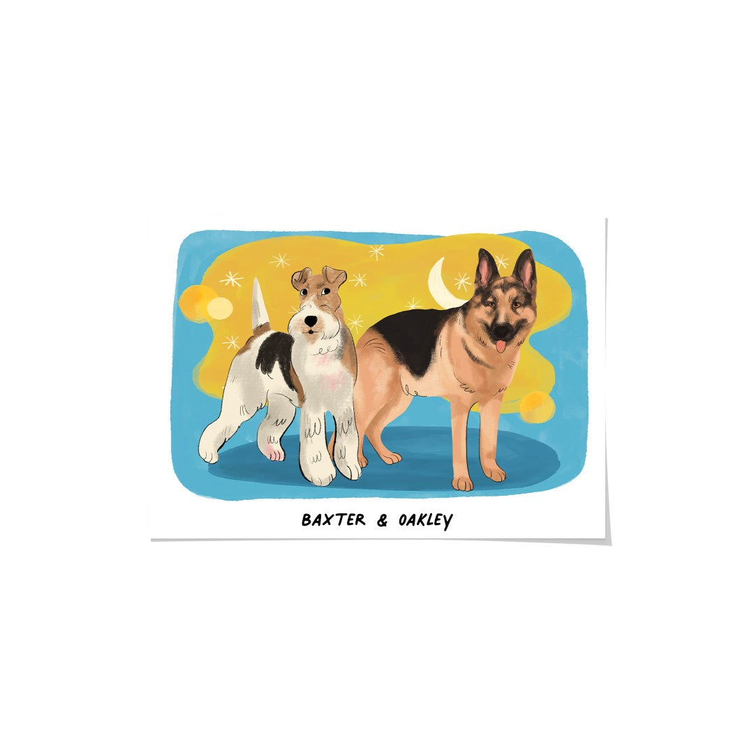 "Premium Watercolor Pet Portrait - Two Pets, Framed Poster"