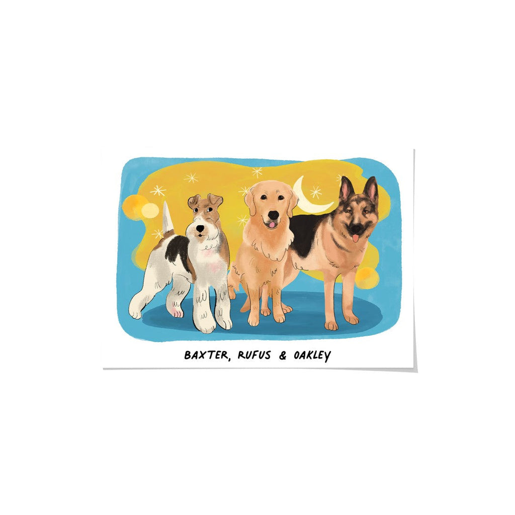 "Premium Watercolor Pet Portrait - Three Pets, Framed Poster"